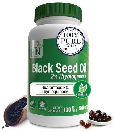 Black Seed Oil 500mg 2% Thymoquinone (10mg TQ per Serving) 100 Count – 100% Pure Cold-Pressed - Soy-Free & Non-GMO by Health Thru Nutrition