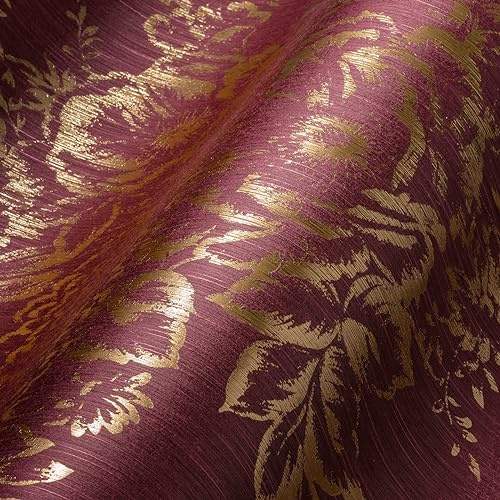Architects Paper Textile Wallpaper Metallic Silk Wallpaper with Flowers Floral 10.05 m x 0.53 m Metallic Red Made in Germany 306576 30657-6