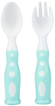 Baby Utensils Spoons Forks Set Standing Ergonomic Baby Cutlery Toddlers Feeding Training Spoon Easy Grip Fork Anti-Slip Self-Feeding Learning Tableware for Kids Boys Girls(Green)