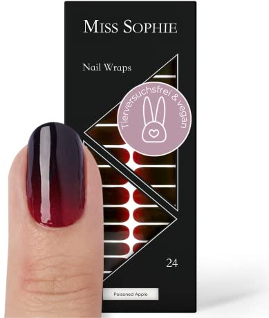 Original Miss Sophie Nagelfolien Poisoned Apple I 24 ultra-dünne Nagellack-Streifen mit Farbverlauf Rot I Für Finger- & Fußnägel I Hält auf Natur- sowie lackierten, Acryl-, Gel- & Shellac-Nägeln