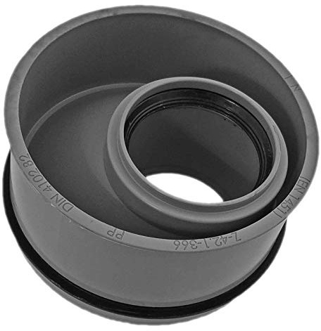 MegaHaustechnik HT Innenreduzierstück exzentrisch mit Muffe DN50 x Gummi-Dichtung DN90, für Rohr Außendurchmesser 50mm auf Steck-Ende Dichtung außen Ø 90mm, Innen Reduzierstück Reduktion Erweiterung