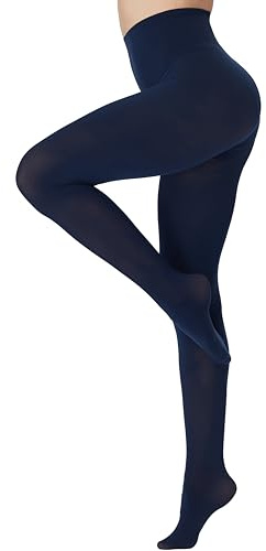 DUCMODA Collant Femme Taille Haute 80 denier Doux Semi Opaque Extensible Bleu Marine l