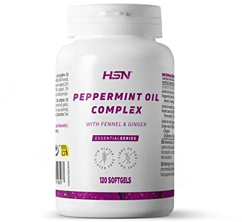 HSN Aceite de Menta Complex – Menta, Hinojo y Jengibre Estandarizados | 120 Perlas | Complemento Alimenticio para Apoyo Digestivo Después de Comer | Vegano y Sin Gluten