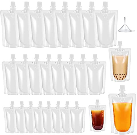 Drink Pouches for Festivals, 27 pcs Pouch for Drinks, Transparent Beverage Juice Bag, Convenient Drinking Water Bag Leakproof Plastic Drinking Bottle, Picnic Festival Essentials