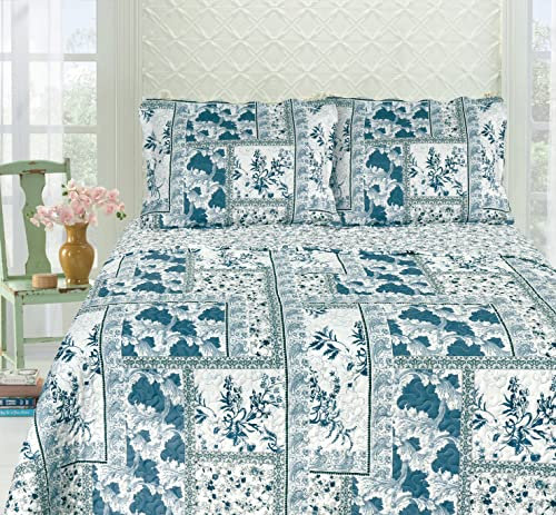Foral Patchwork Vintage Country Cottage Style Bedspread Coverlet Quilt Bed Throw Including Pillow Shams Covers (Nevada)