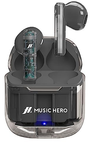 Music Hero Auricolari TWS ICY, cuffiette wireless trasparenti con custodia di ricarica, autonomia di 3 ore per musica e chiamate, microfono integrato, cavo di ricarica USB-C incluso