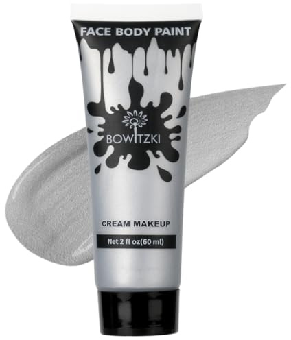 Bowitzki Pittura per viso e corpo, 60 ml, effetto speciale per adulti e bambini, per Halloween, Natale, feste, cosplay, 60 ml, colore (Argento)