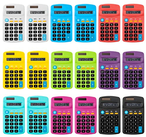 18 Pieces Pocket Calculator Bulk, Small Basic 4 Function Calculators, Mini 8 Digit Display Hand held Calculator, Scientific Calculators for Home, Office, School (9 Colors)