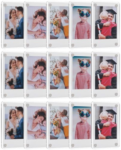 SUNEZLGO 15 Pack Acrylic Fridge Magnetic Frame for Polaroid, 2.36x3.54 In Mini Picture Frames for Fujifilm Instax Mini, Double Sided Photo Refrigerator Magnet Picture Frame Clear Picture Display Frame