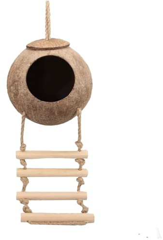 MEISH Gecko Coco Husk Cabane avec échelle pour reptiles et cachettes naturelles avec boucle de suspension pour animaux de compagnie, léopard, gecko