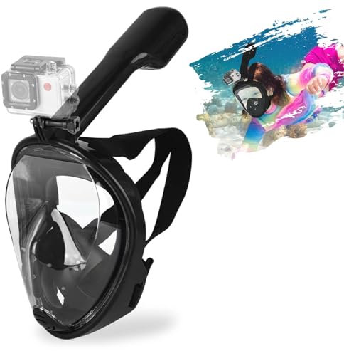 SENTAIMAO Schnorchelmaske, Schnorchel-Tauchmaske für Erwachsene mit Panoramablick, Anti-Beschlag-Design, Sportkamera-Halterung (Schwarz, L/XL)