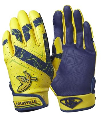 Louisville Slugger Savannah Bananas Youth V2 Batting Gloves, Yellow/Navy, Medium