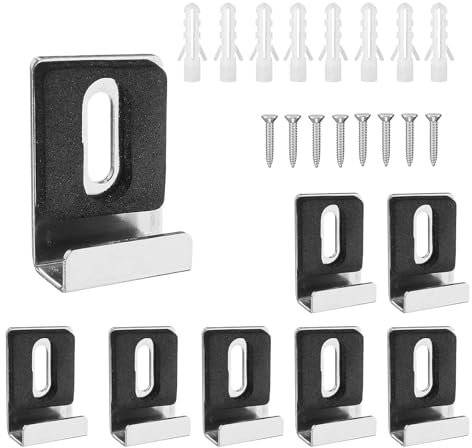 0XBIT Soporte Espejo Pared, 8 Piezas Plateadas Clips para Baño, Acero Inoxidable Forma U Soporte de Vidrio Clip, Con Tornillos y Tubo Expansión, para Marcos Fotos