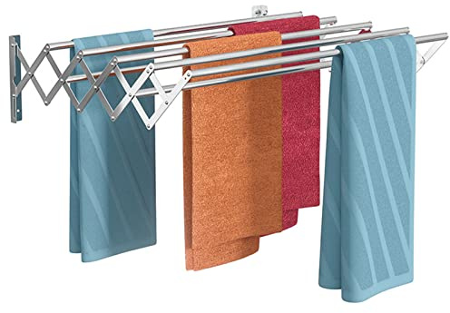 Laundry Rack, Wall Mount Clothes Drying Rack, Rustproof Accordion Retractable Drying Rack for Laundry Room/Bathroom Tower, 7 Bar Space-Saving Stainless Steel Garment Hanger
