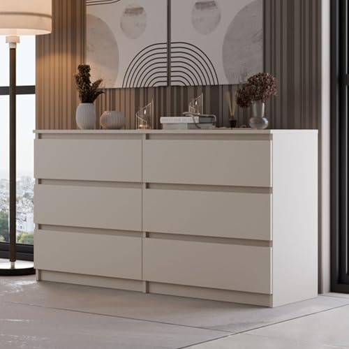 Home Collective Cassettiera, camera da letto, corridoio, armadio, credenza, credenza con 6 cassetti, larghezza 140 cm, altezza 75 | Beige