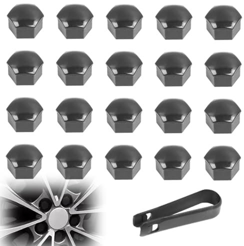 KYLOS 20 Copridadi per Cerchi in Lega 17mm - Set Completo con Rimuovi Copridadi - Design Esagonale e Colore Nero - Protezione e Stile per il Tuo Veicolo