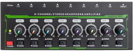 yomoe Amplificador de Auriculares Estéreo Mini de 8 Canales HA800S Pro Amplificador de Audio Ultracompacto con Adaptador de Corriente con Enchufe de la UE