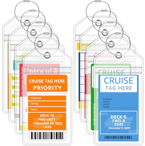 EOPUOZS Kofferanhänger für Kreuzfahrten, 8 Stück Kreuzfahrt Gepäckanhänger mit Verschraubbaren Metallband, Wasserfeste PVC Gepäckanhänger für Reisegepäck, Taschen, Rucksäcke (8.9x19.2cm)