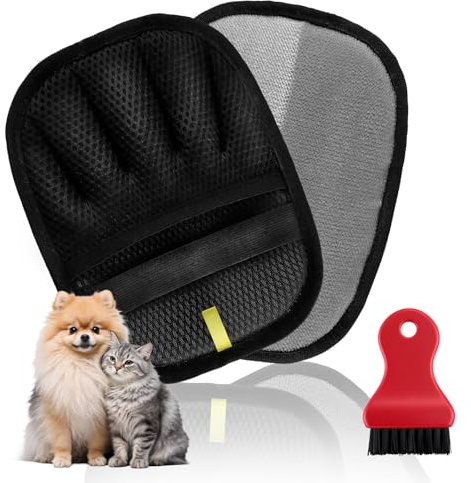 Lot de 2 gants d'épilation pour poils d'animaux | Gants réutilisables et lavables contre les poils de chien et de chat avec technologie électrostatique pour meubles, voiture et vêtements