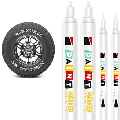 GAJUS 4 Stück Reifenstift Weiß Wasserfest, 1mm & 3mm Fein- und Breitstift, Weissreifenstift mit großer Kapazität für Auto, Motorrad Reifen, Glas, Metall und Gummi