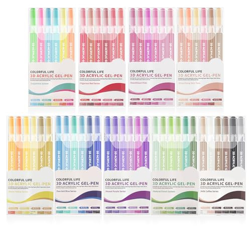 MOTIBACK 54 Pack Acrylic Gel Pens,3D Art Pens with 1.0mm Tip, 54 Colors Large-Capacity for Birthday Cards, Christmas Cards, Art Crafts, Coloring Books, DIY Projects for Adults