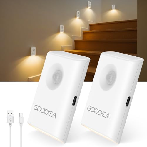 GOODEA Dimmable Motion Sensor Night Light USB Rechargeable, 3000k, Magnetic | Up to 90 Days, Removable Stick On Light, Motion Sensor Lights Indoor for Stairs, Hallway, Bedroom, Wardrobe, Children's Room