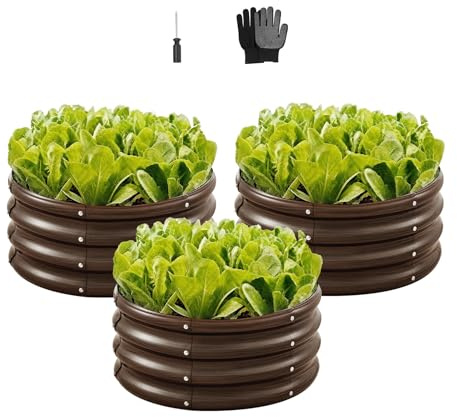 VEVOR Letto Rialzato in Metallo 3 Pezzi 600 x 600 x 290 mm Fioriera da Giardino Zincata per Esterni, Design a Fondo Aperto, per la Coltivazione di Verdure, Fiori, Erbe Aromatiche, Piante Grasse
