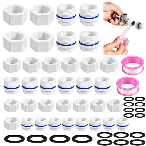 Set med 36 vattenrör med tätningsringar 1/2 3/4 1 tum 1 tum blindplugg PPR-rör förvaringslåda PTFE-gängband för diskmaskin