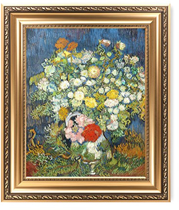 IPIC - Bouquet of Flowers in a Vase, Vincent Van Gogh Art Reproduction. Giclee Canvas Prints Wall Art with classic golden frame. Screen Size:20X16,Framed Size: 26x22