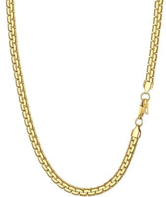 PROSTEEL Gold Stainless Steel Round Box Link Chain 6MM Never Fade Waterproof Necklace for Men