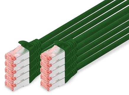 DIGITUS LAN Kabel Cat 6 – 1 m – 10 Stück – S/FTP Geschirmt – 1 Gbit/s – 250 MHz – PoE++ – AWG 27/7 – LSZH – RJ45 Netzwerkkabel – Patchkabel – Kompatibel zu Cat6A und Cat7 – Grün