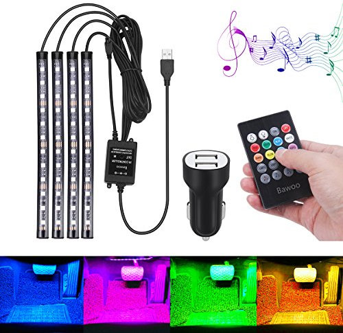 Car Interior Lighting LED Atmosphere Light, Bawoo Car Strip Light Led Lights Interior Lighting USB Port Cars Charger Cars Light Bar with Remote Control