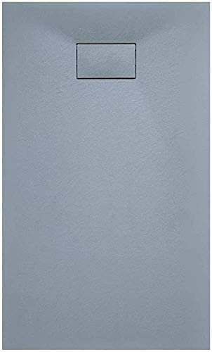 Piatto Doccia Spessore 2.6 Cm In Resina Con Griglia Di Copertura Effetto Pietra Ardesia Stone Riducibile Filopavimento Indistruttibile Antiscivolo Arredo Bagno Colore Grigio (80x140 cm)