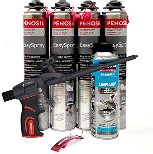 Espuma Proyectable de Poliuretano + Pistola Profesional + Limpiador de Espuma Fresca - Llavero Bricolemar de Regalo (Pistola + 4 Espumas + 1 Limpiador)