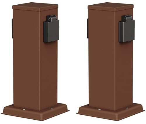ledscom.de 2 Tomas de jardín Columna Polly para Exteriores, IP44, 2 vías, Acero Inoxidable, marrón, Cuadrada, 27 cm
