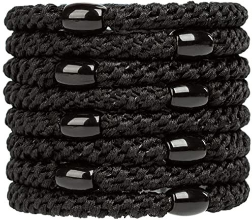 AXEN Elastische Haargummis für Damen und Mädchen, Baumwollbänder, weich gewebte Pferdeschwanzhalter für dickes und lockiges Haar, Schwarz, 8 Stück