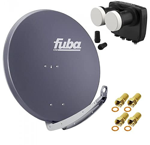 Digital Sat Anlage 2 Satelliten Astra/Hotbird - 2 Teilnehmer | Fuba DAA850A Sat Schüssel 85cm anthrazit + DUR-line MB6-TW Monoblock Twin LNB 6° (DVB-S2, HDTV, 4K/8K, 3D) + 4xF-Stecker vergoldet