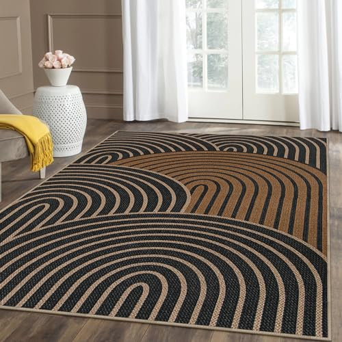 Lahome Enfys Modern Rainbow Easy Jute Carpet, Washable Rugs 5x7 for Living Room Black Farmhouse Dining Room Rug, Contemporary Natural Throw Mat Non Slip Floor Carpet for Office RV Patio