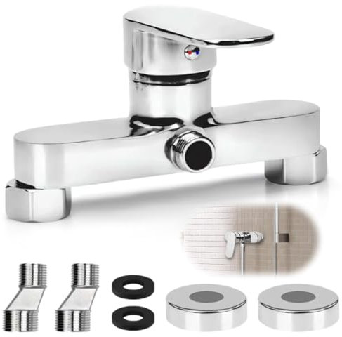 Robinet de douche monocommande - Argenté - Montage en saillie - Avec noyau de valve en céramique - Pour montage mural - Robinet chromé avec bec G ½