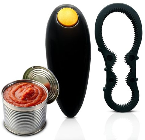 Automatic Tin Opener & Manual Jar Grip Opener - Electric Can Opener for Arthritis, Hands-Free Kitchen Gadget, Ideal for Elderly Use, Easy Open for Tins and Jars