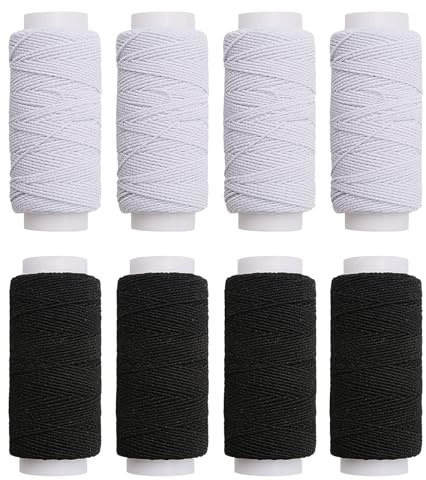 8pcs Elastic Sewing Thread 25m Shirring Elastic Strong Stretch Polyester Cord Resilience Spool for Sewing Machine Knitting Dress Skirt Pants Clothes DIY Cuffs Crafts Making Black White
