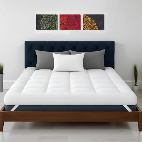 Cozy Aura Surmatelas matelassé ultra-doux pour lit king size (150×200 cm) – 4 pouces/10 cm d'épaisseur avec sangles élastiques, microfibre hypoallergénique et respirante pour plus de confort