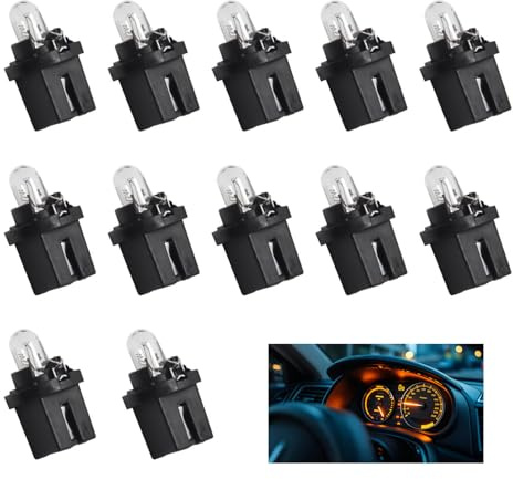 12 Pezzi Lampadine Cruscotto Auto, LED T5 B8.5D 12V 2W per Cruscotto Auto, Luci di Controllo Centrale Indicatori Tachimetro Contachilometri, Lampadine Gialle per Veicoli, Sostituzioni per Auto e Moto