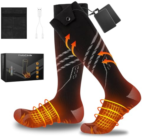 Heated Socks for Men Women, 5000mAh*2 Battery Upgraded Rechargeable Electric Heated Socks with 4 Heating Levels for Hunting, Camping, Hiking, Fishing, Outdoor Activities
