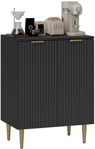 HOMCOM Sideboard Buffet Cabinet, Modern Kitchen Storage Cabinet with 2 Doors and Adjustable Shelf, Living Room Sideboard with Metal Legs for Hallway, Black