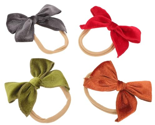 Alasum 4 fasce elastiche in velluto con fiocco, morbide ed elastiche, aderenti, per neonati, bambine, uso quotidiano e come regalo.