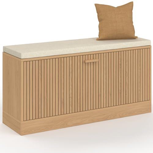 IDMarket - Banco de entrada para zapatos Juliette listones y listones de madera, color roble