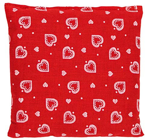 Coussin aux graines de lin - rouge avec des coeurs - Bouillotte sèche 12x12cm - Coussin thermique - Coussin aux graines - Compresse froide