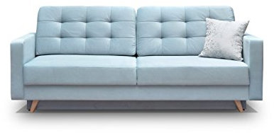 mb-moebel Schlafsofa Kippsofa Sofa Samt mit Schlaffunktion Klappsofa Bettfunktion mit Bettkasten Couchgarnitur Couch Sofagarnitur Schlafcouch 3 Sitzer Gästebett - 229x95x97 cm - Carla (Blau)