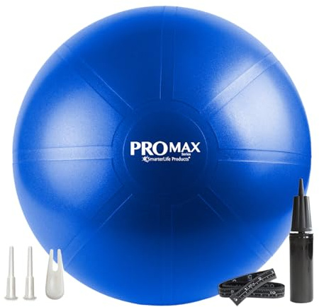 SmarterLife PRO MAX Exercise Ball – Yoga, Stability & Balance Trainer for Core Workouts, Fitness, Physical Therapy, Pregnancy & Office Chair Support – Anti-Slip, Anti-Burst (55 cm, Blue)